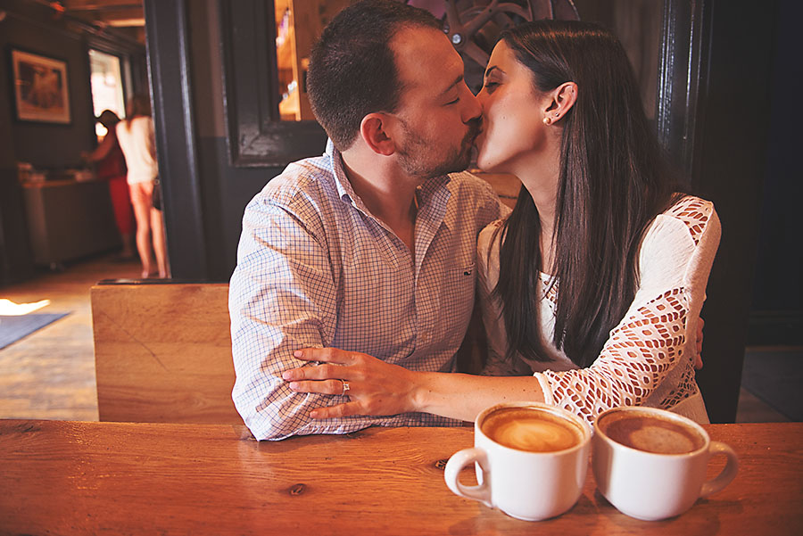 Engaged Couple Kissing In Coffee Shop 1707 Copy Rebecca Denton Photography