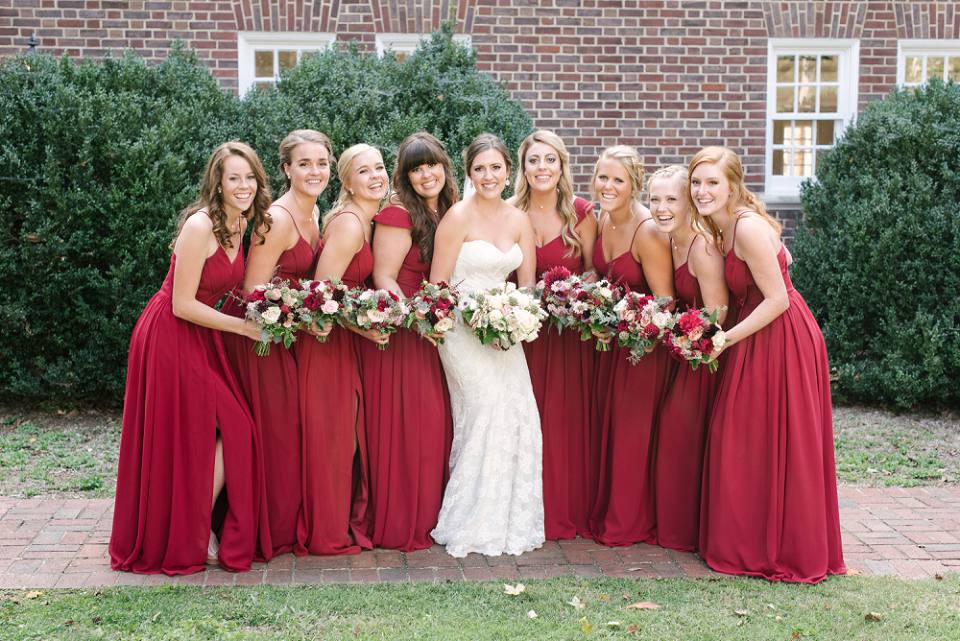 Bridesmaids Red Dresses Cranberry dresses fall wedding