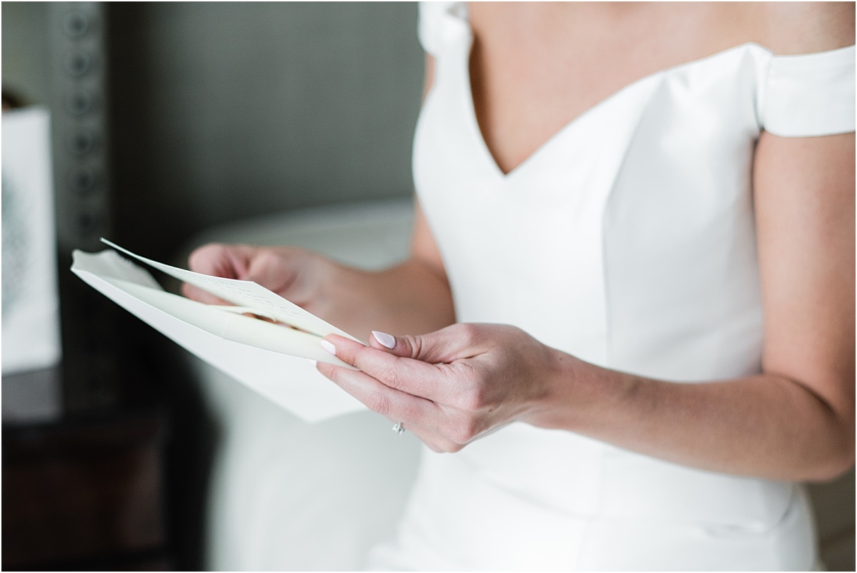 Bride opening letter from groom Nashville 