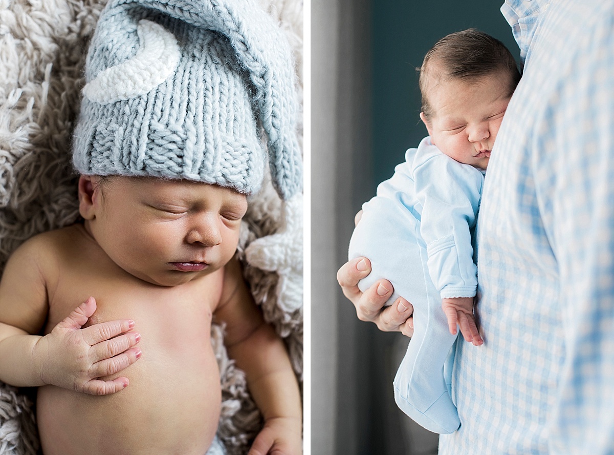 newborn baby boy in blue hat