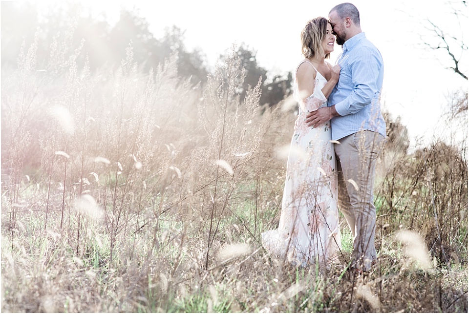 Engagement session white long dress tall grass