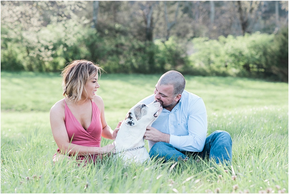 pink dress engagement session with dog