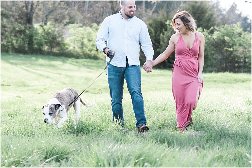 Engagement session with dog Nashville TN pink dress