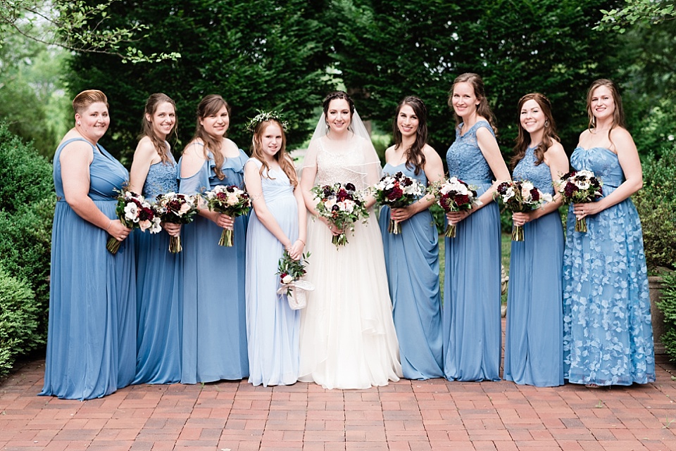 Bride and bridesmaids blue dresses