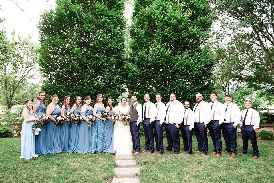 wedding party portraits Long hollow gardens blue dresses
