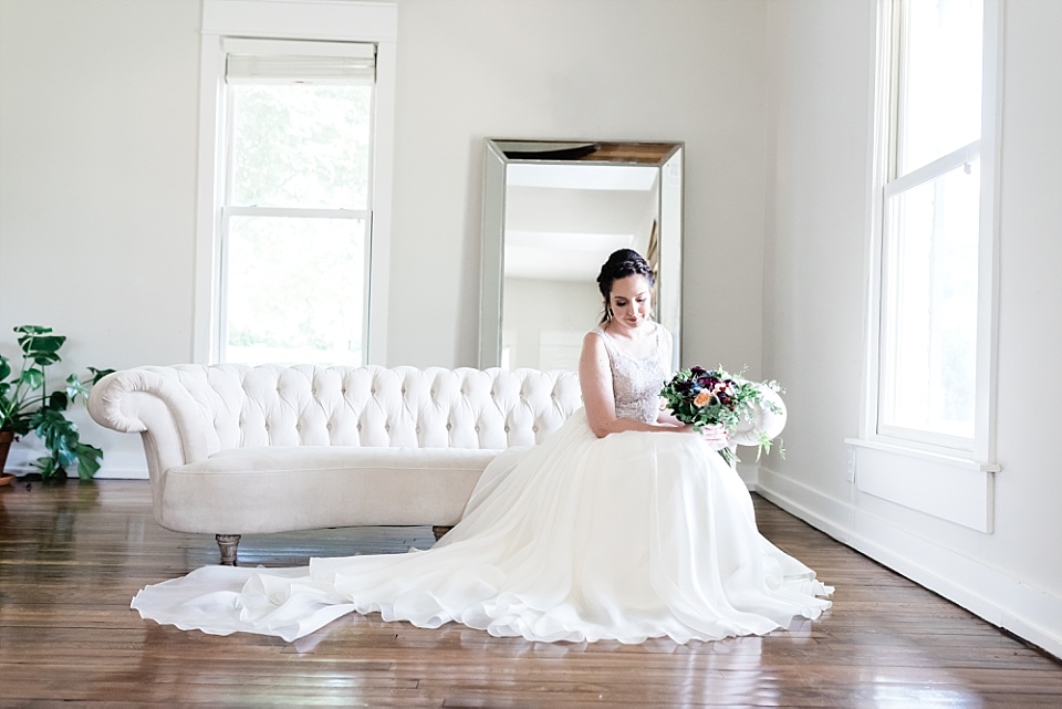 Bride portrait white couch