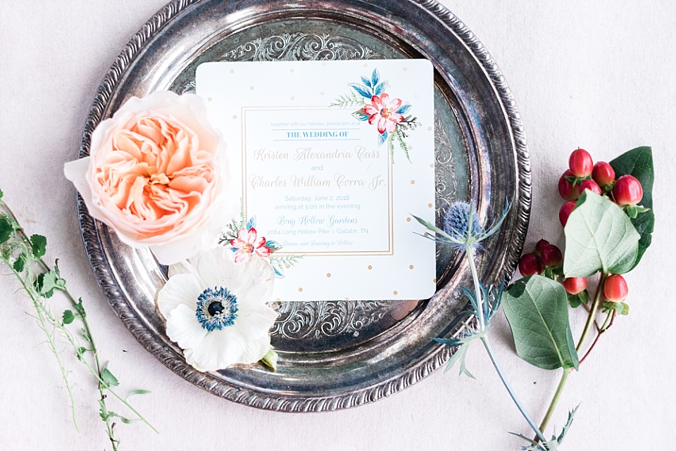 Bride details wedding invitations Long Hollow Gardens