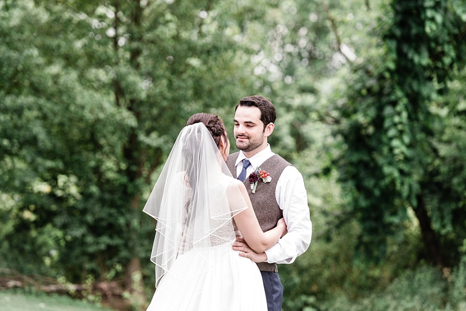 First look bride and groom Long Hollow Gardens Wedding
