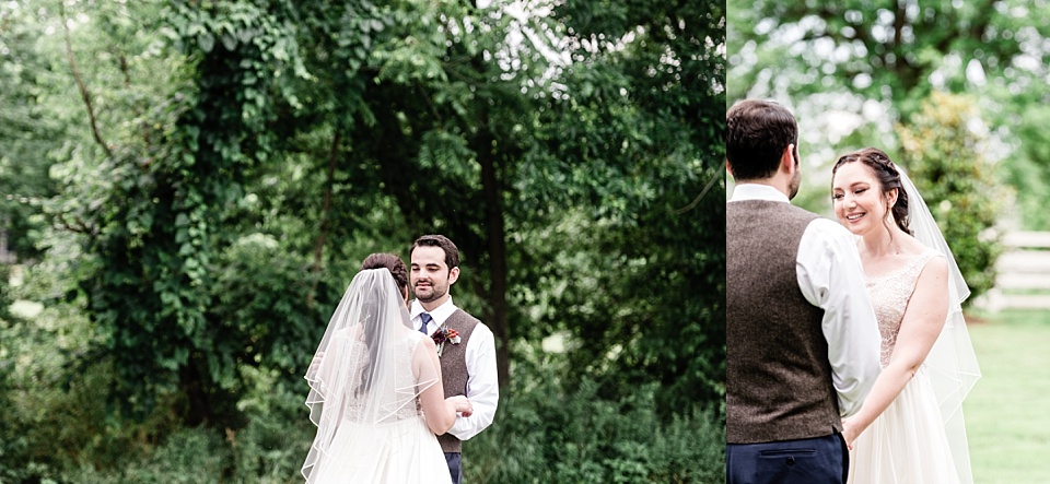 First look bride and groom Long Hollow Gardens Wedding