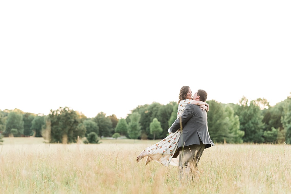 Engagement session field long white dress