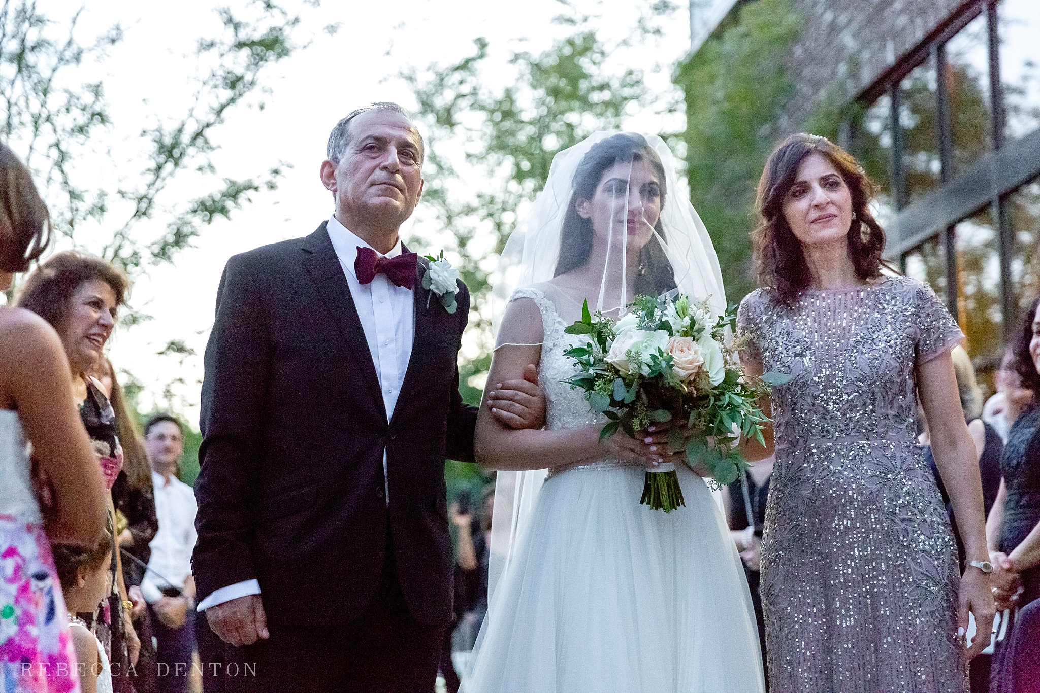 bride and parents outdoor Jewish wedding 