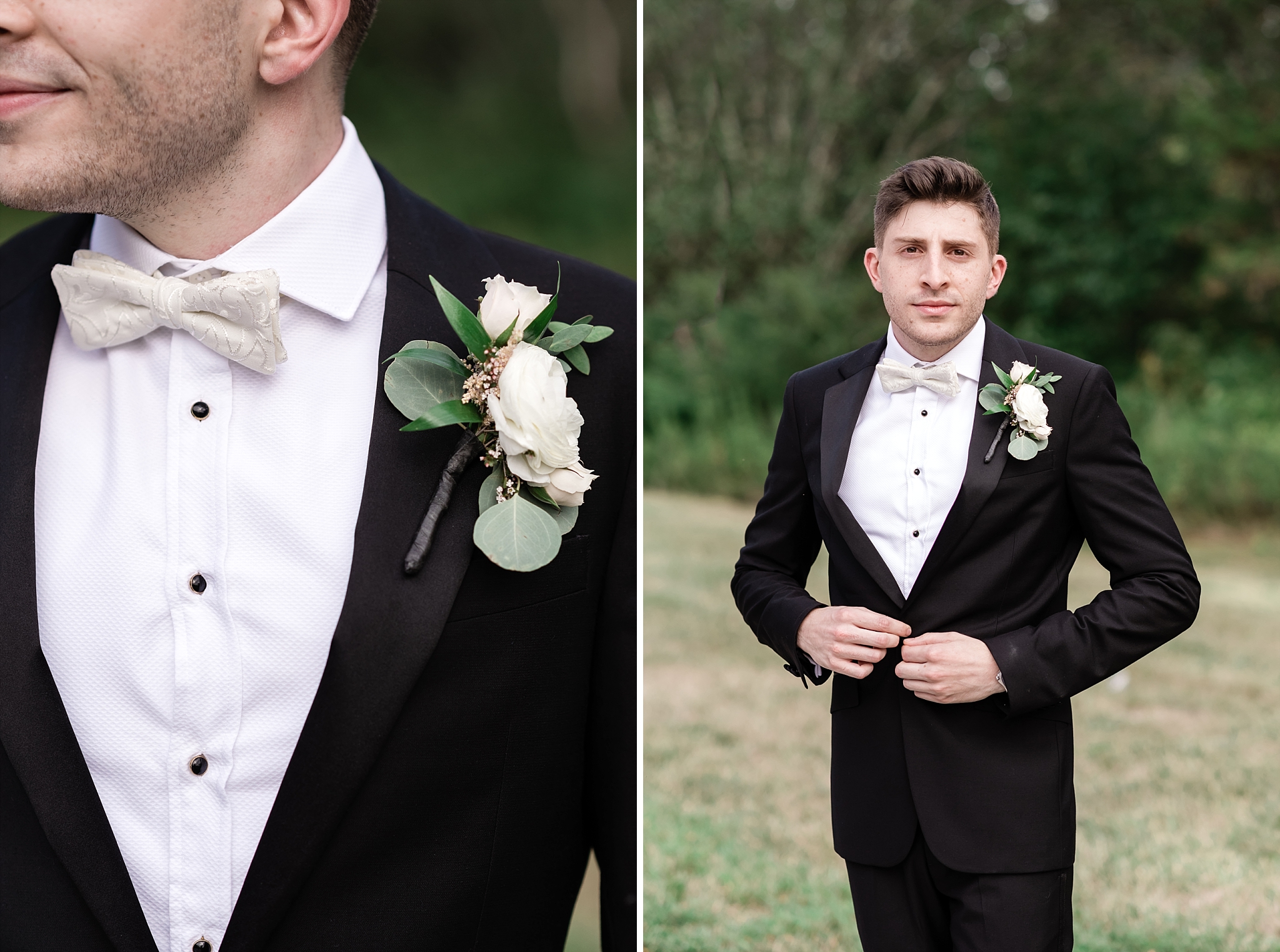 Groom portraits black tux white bowtie