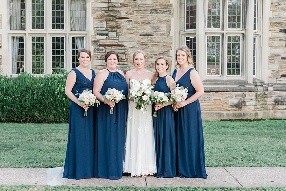 Bride and bridesmaid blue dresses Scarritt Bennett Center Nashville