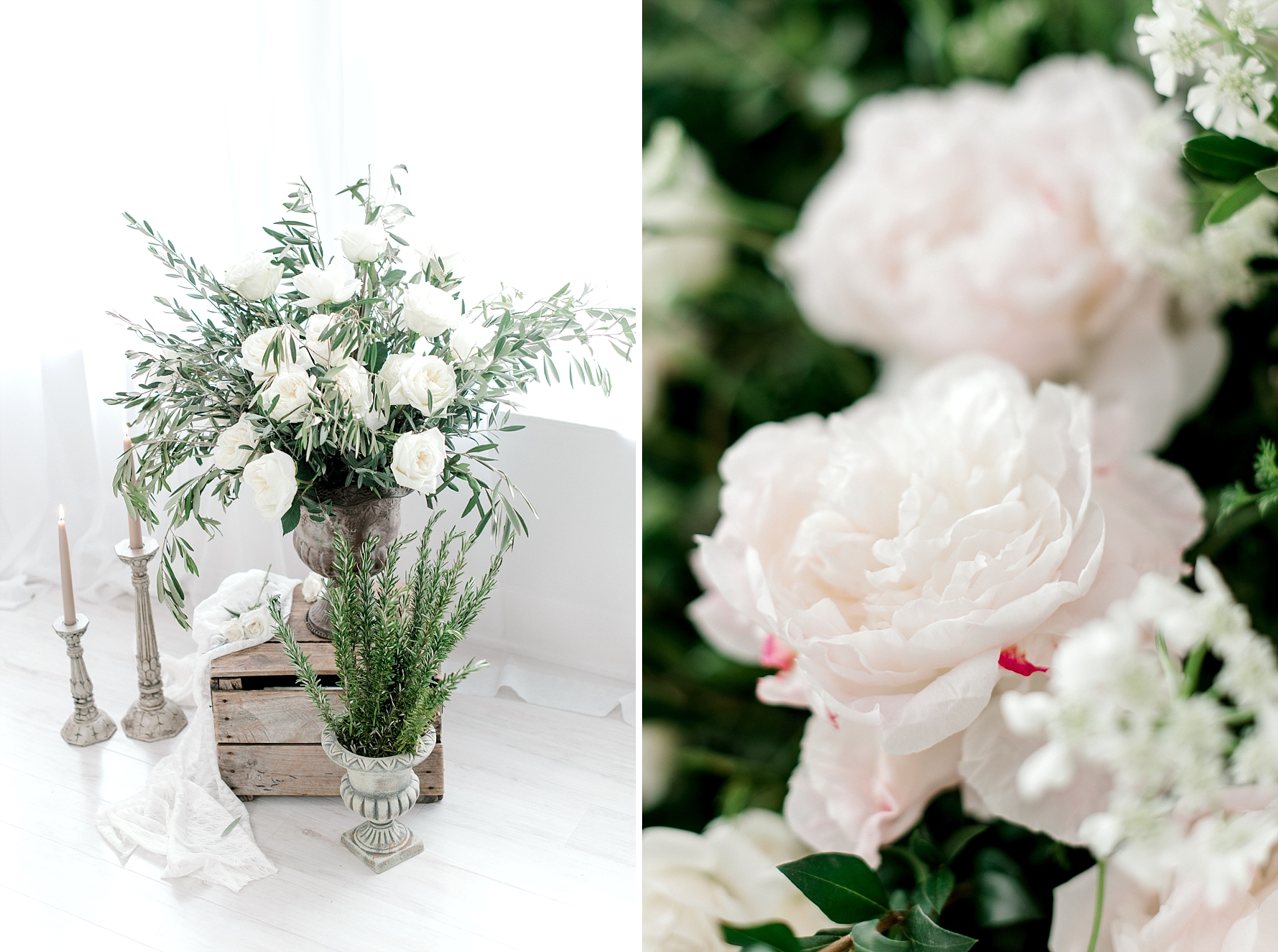 White roses and greenery