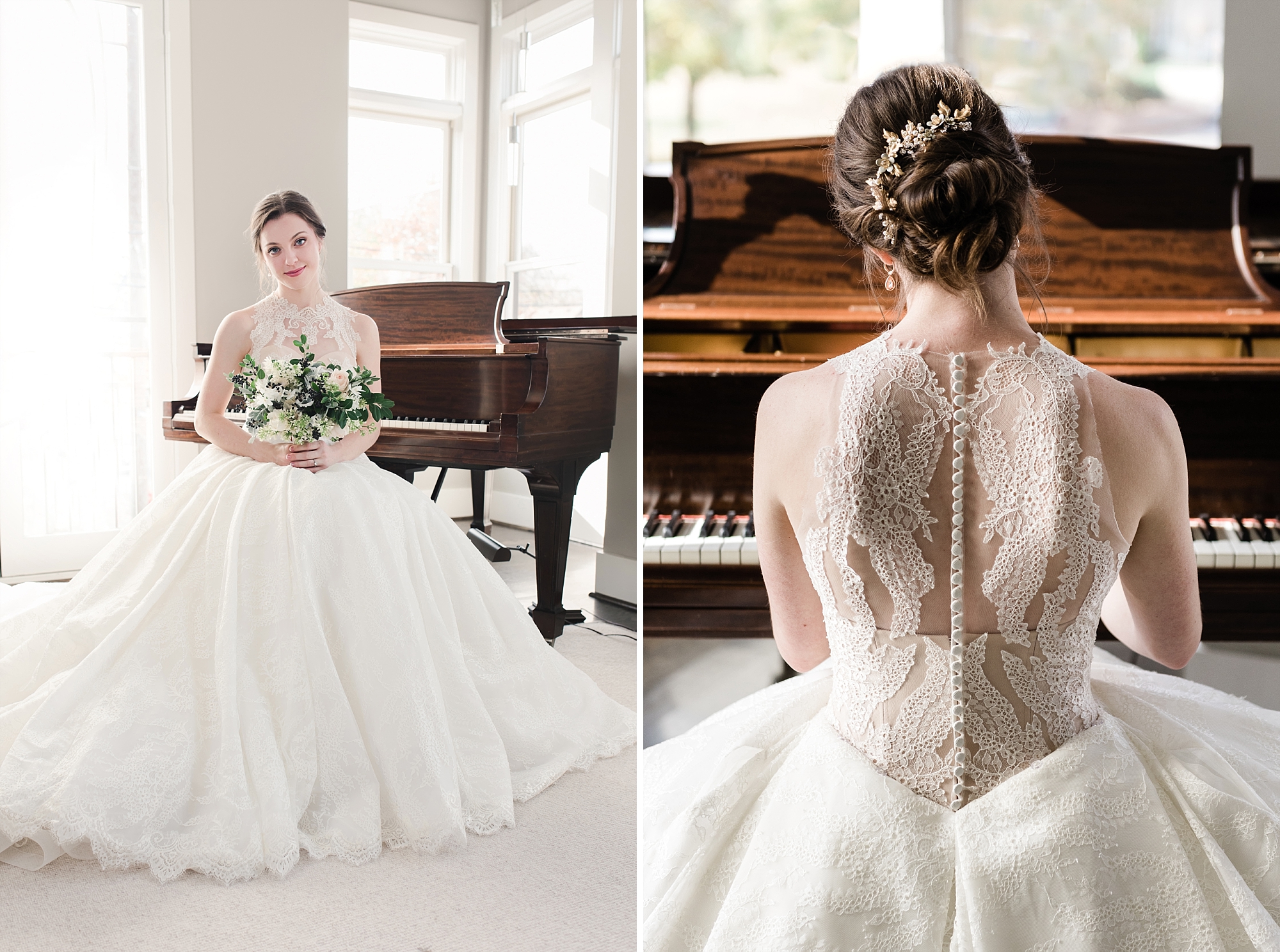 light airy bridal portrait with piano 