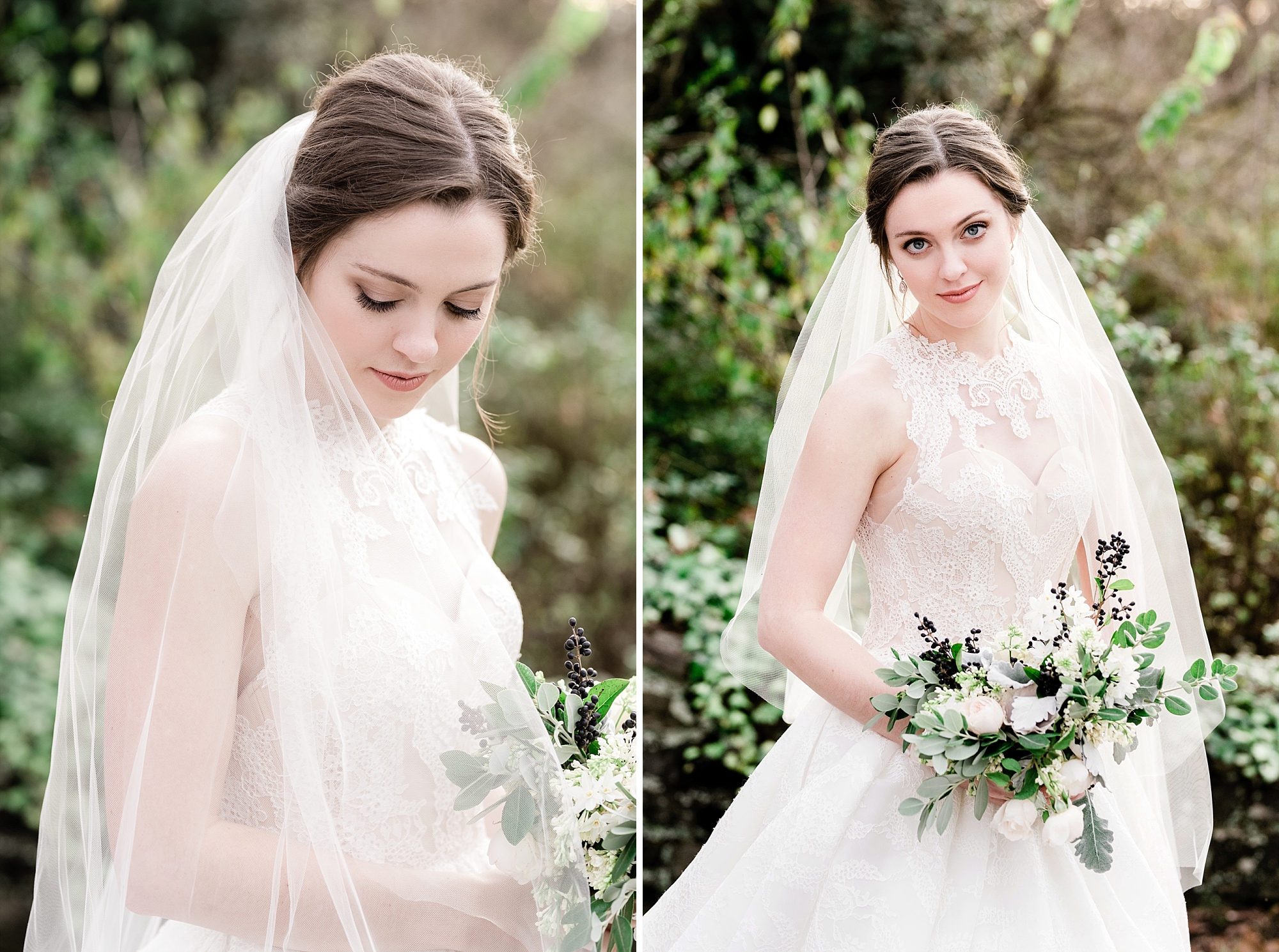 Bridal session with veil fall flowers