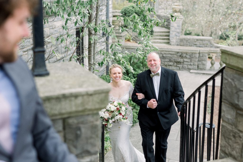 Bride and father Cheekwood wedding ceremony wisteria arbor