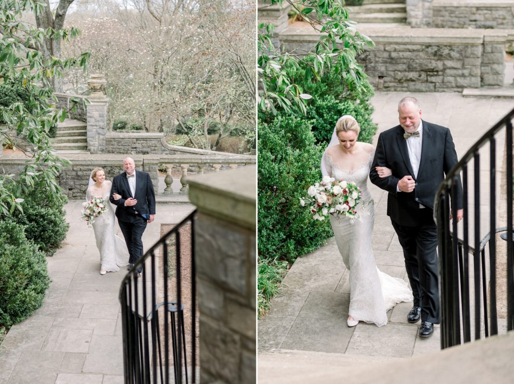 Cheekwood wedding wisteria arbor bride and father