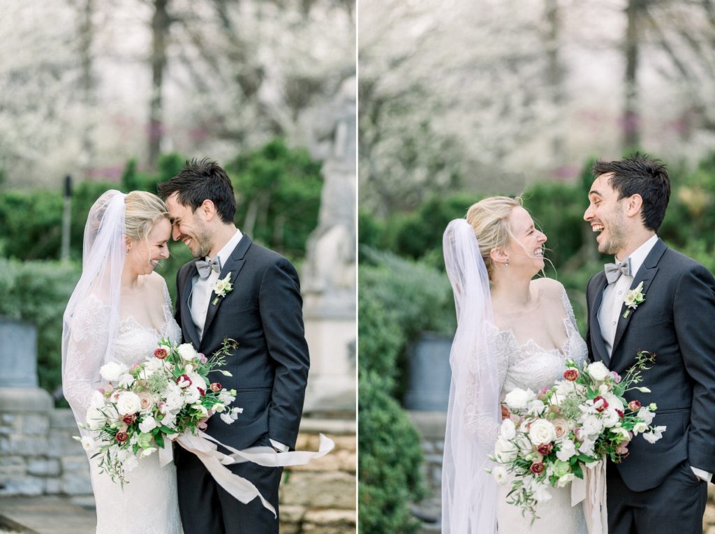 Bride and groom romantic wedding portraits Cheekwood Botanical Gardens