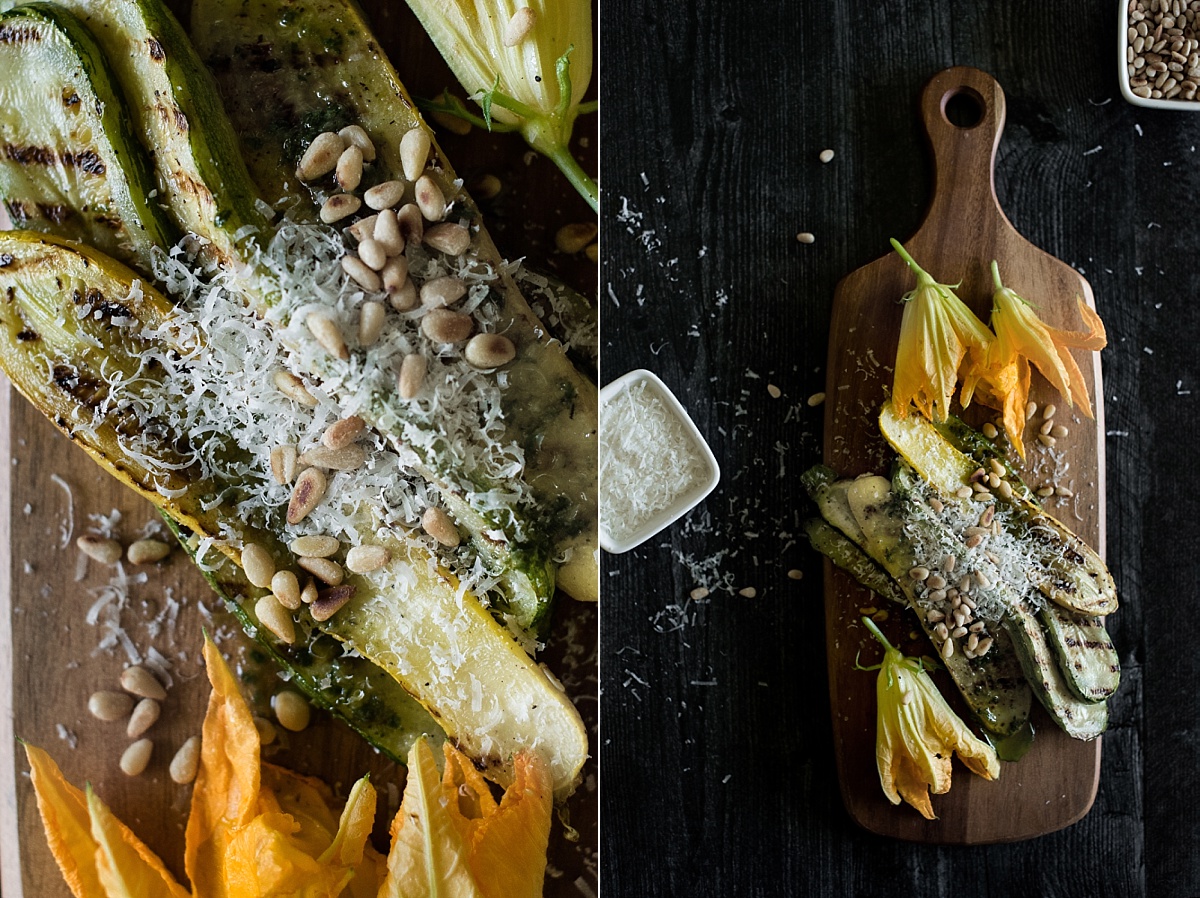Grilled squash styled with squash flowers