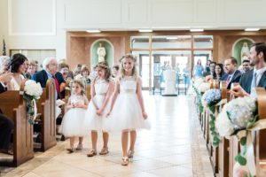 Flower girls wedding ceremony St. Ann Catholic church Nashville