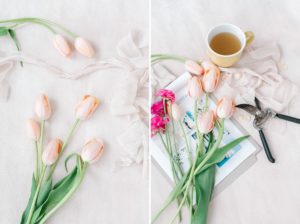 Pink tulips and ribbon