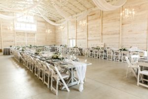 Wedding reception table setting White Dove Barn
