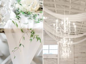 chandelier and greenery White Dove Barn