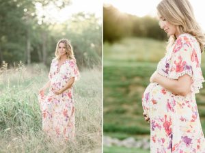 Long flowered dress natural maternity session