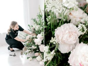 Florist arranging wedding flowers