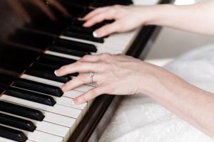 light airy bridal portrait with piano