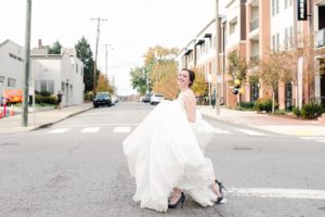 Bride crossing street