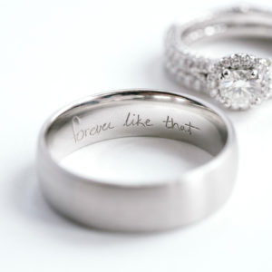 white gold groom wedding ring with inscription
