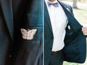 Groom suit with piece of mother's wedding dress sewn inside