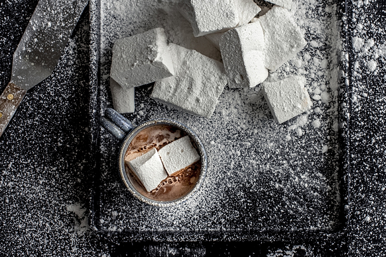 Nashville food photography homemade hot chocolate and marshmallows